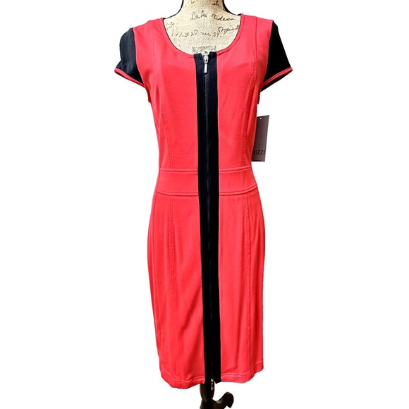 Tuzzi Red/Black Dress SZ 8 Short Sleeves Front Two-Way Zip Designed in Germany - Picture 1 of 16
